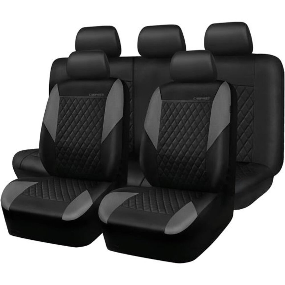 Quilting Leather Seat Covers Full Set,Universal Waterproof Deluxe PU Premium